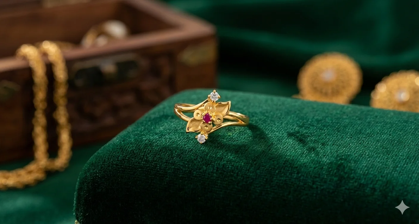 Elegant Gold Leaf Ring with Cubic Zirconia Accents