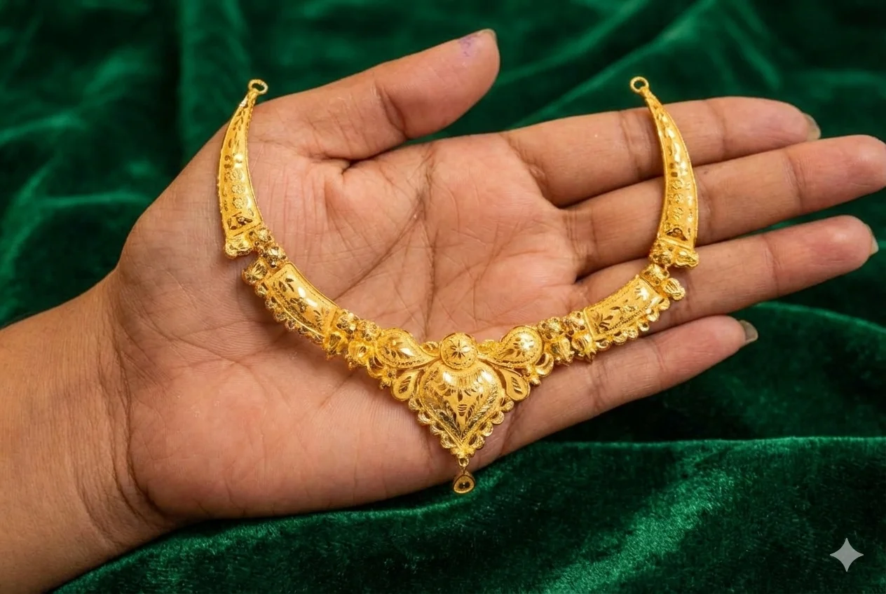 Traditional Gold Heart Pendant Necklace with Engraved Detail