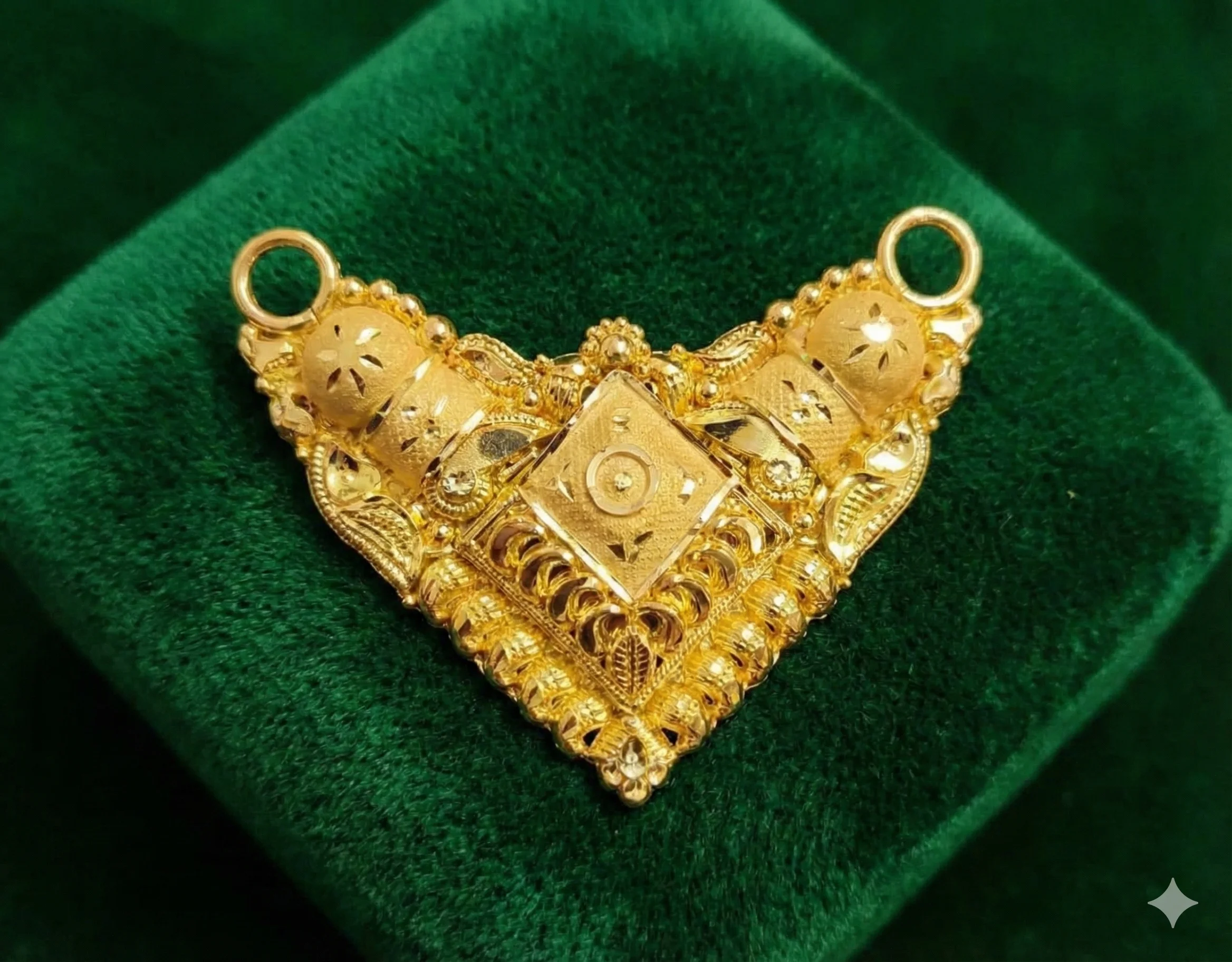 Traditional Gold Mangalsutra Pendant with Matching Heart-Drop Earrings - Sai Jewellers Gondia